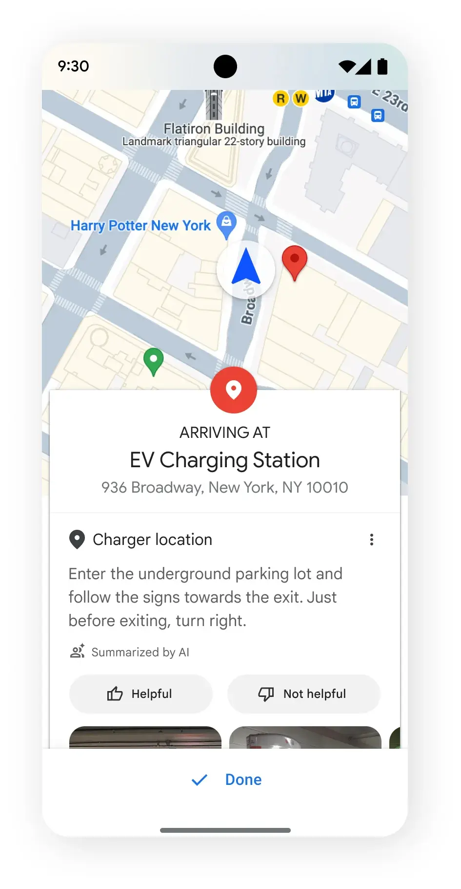 (Image Source - Google) AI-generated directions to EV charging stations - Google Maps will provide detailed directions to EV charging stations and more info for drivers