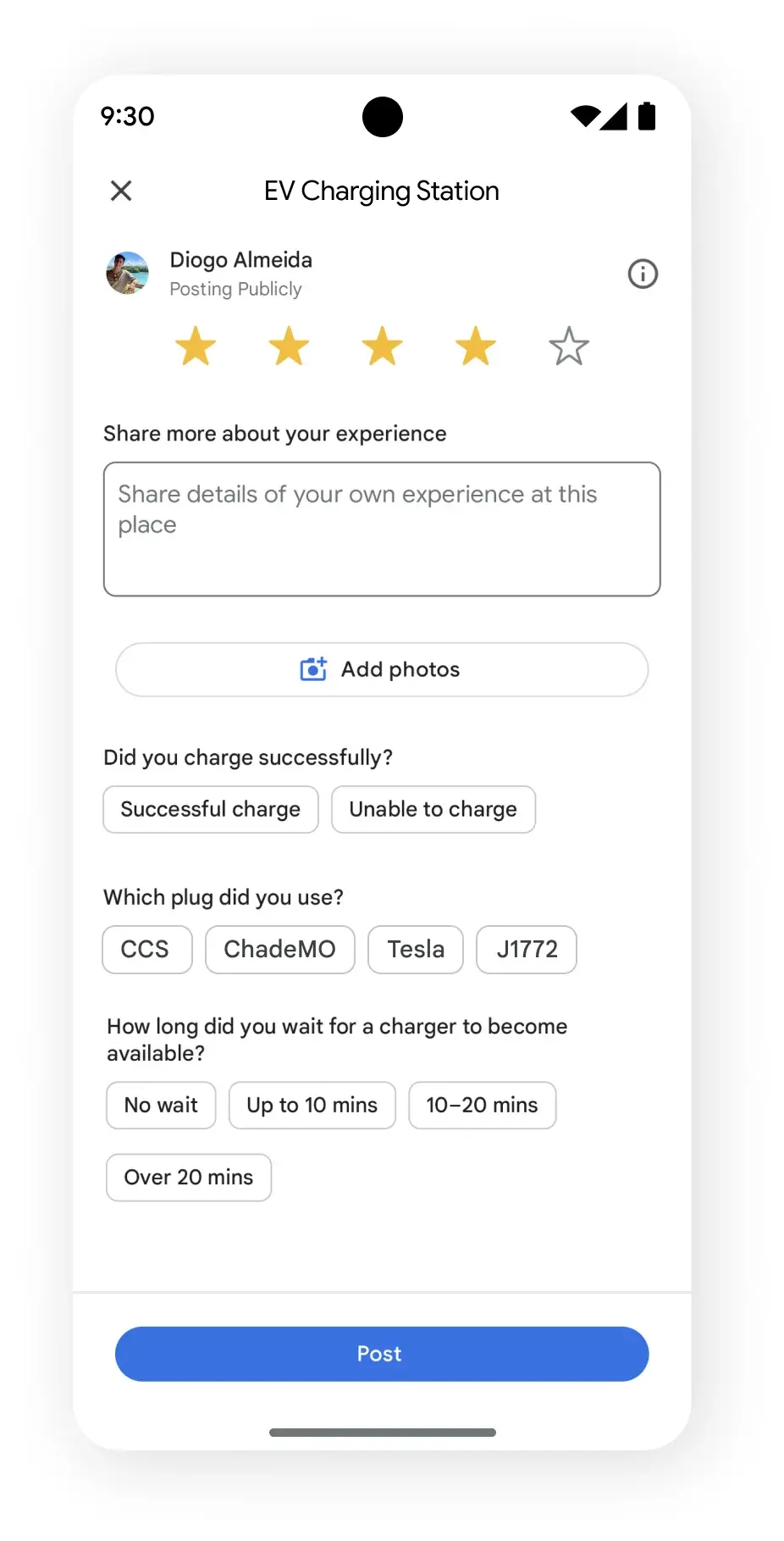 (Image Source - Google) Reviews for EV charging stations - Google Maps will provide detailed directions to EV charging stations and more info for drivers