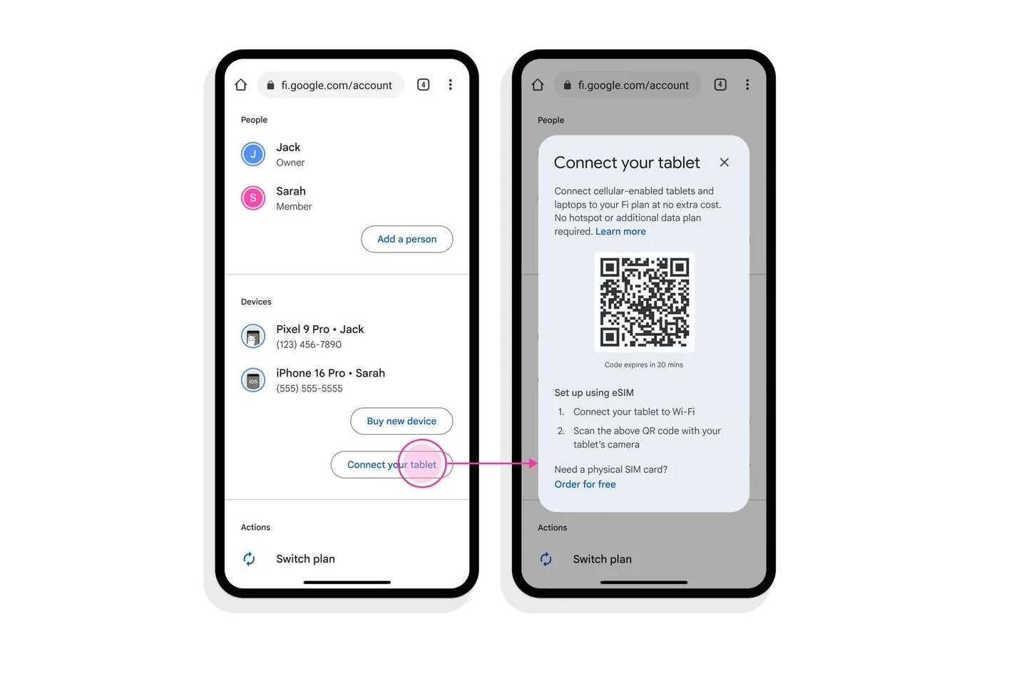 Screenshot of Google Fi data eSIM setup process