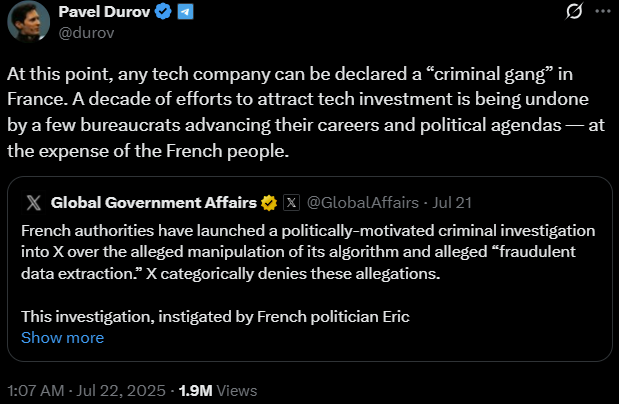 Image source – X - Musk and X won't cooperate with French authorities who label the platform an "organized gang"
