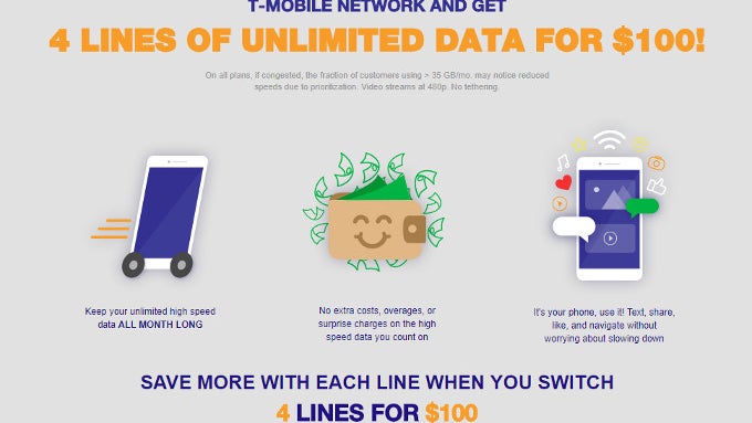 Switch to MetroPCS and get 4 lines of unlimited LTE data for $100