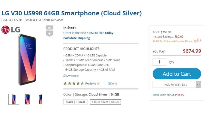 Deal: Buy the unlocked LG V30 for just $675 from B&H and save $125