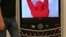 Giant sized BlackBerry Tour 9630 constructed out of LEGO pieces & LCD TV