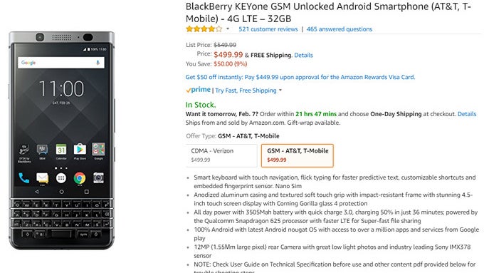 BlackBerry KEYone gets a permanent $50 price cut in the US