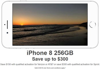 Deal: Save $150 on the iPhone 8 256 GB on AT&T and Verizon, or $300 on Sprint (today only)