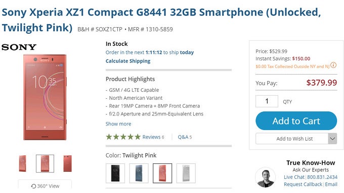 Deal: Sony Xperia XZ1 Compact on sale for just $380 ($120 off) at B&H
