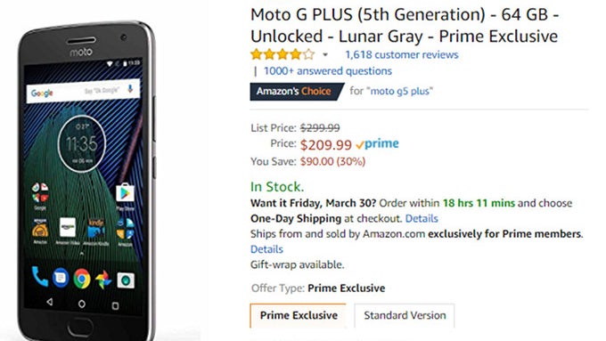 Deal: Unlocked Moto G5 Plus 64GB is 30% off on Amazon (Prime Exclusive offer)