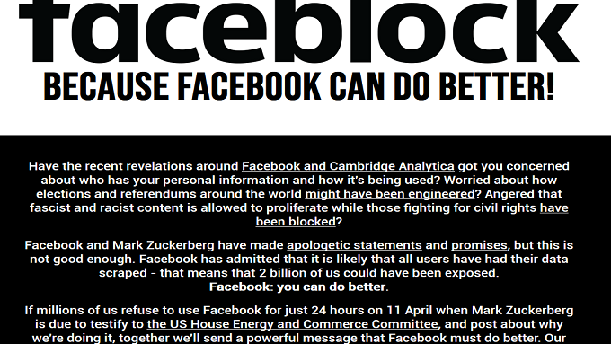 24 hour boycott of Facebook, Operation Faceblock, set for April 11th