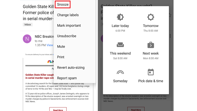 Gmail snooze feature starts appearing on the Android app
