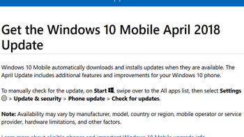 Windows 10 Mobile April 2018 update coming to compatible handsets according to Microsoft