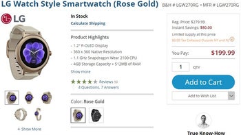 Deal: LG Watch Style (Rose Gold) smartwatch is $80 off at B&H
