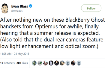 Summer release tipped for Optiemus' BlackBerry Ghost handsets; dual camera setup included