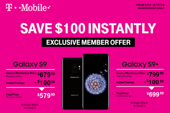 Take $100 off the T-Mobile Galaxy S9/S9+ at Costco; deal includes $100 cash card and TYLT Power Pack