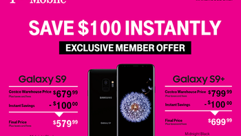 Take $100 off the T-Mobile Galaxy S9/S9+ at Costco; deal includes $100 cash card and TYLT Power Pack