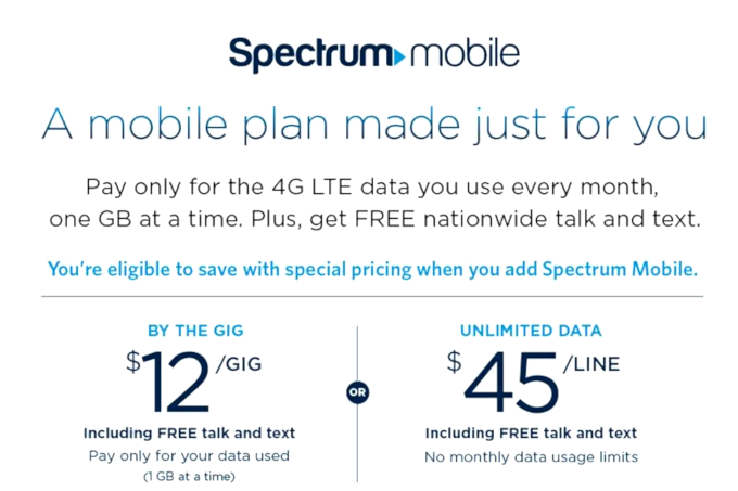 Charter to launch Spectrum Mobile with a 45amonth