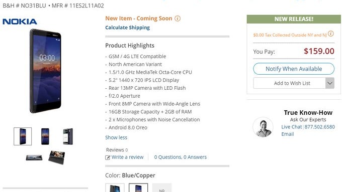 Dual-SIM Nokia 3.1 coming soon to the United States