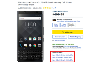 Unlocked BlackBerry KEYone Black Edition with 4GB RAM and 64GB of storage is $50 off at Best Buy