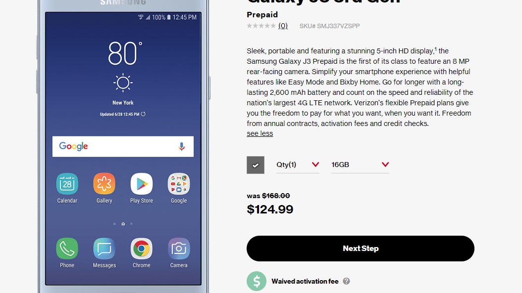 The new Samsung Galaxy J3 goes on sale at Verizon for $170 outright