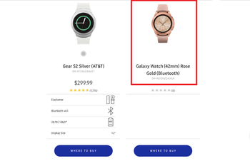 Rose Gold Samsung Galaxy Watch with 42mm case appears on Samsung's website
