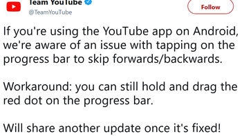 YouTube for Android update added bug that partially disabled the app's progress bar (UPDATE)