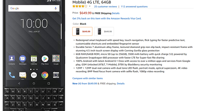 Silver BlackBerry Key2 back in stock at Amazon on August 6th