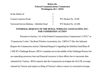 Rural Wireless group says that Verizon overstated its 4G coverage in certain markets