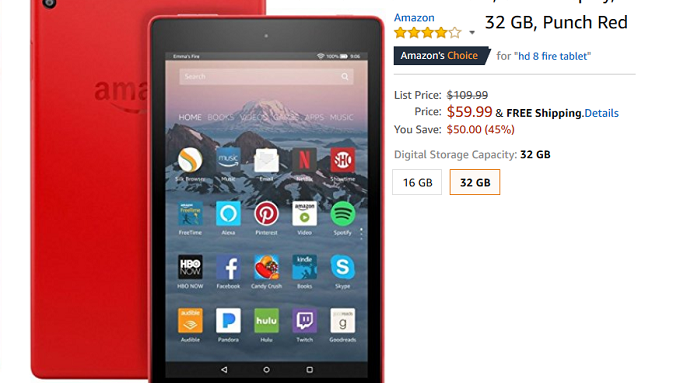 Save 45% on the 32GB Fire HD 8 tablet from Amazon