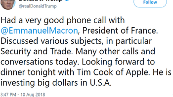 President Donald Trump is having dinner tonight with Apple CEO Tim Cook; trade wars are on the menu