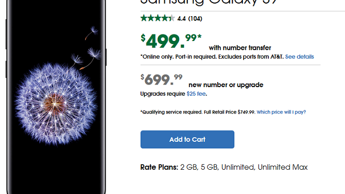Port over your current number to Cricket and pay $500 for the Samsung Galaxy S9