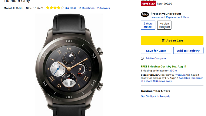 Best Buy, Amazon have the Huawei Watch 2 Classic on sale for $179.99