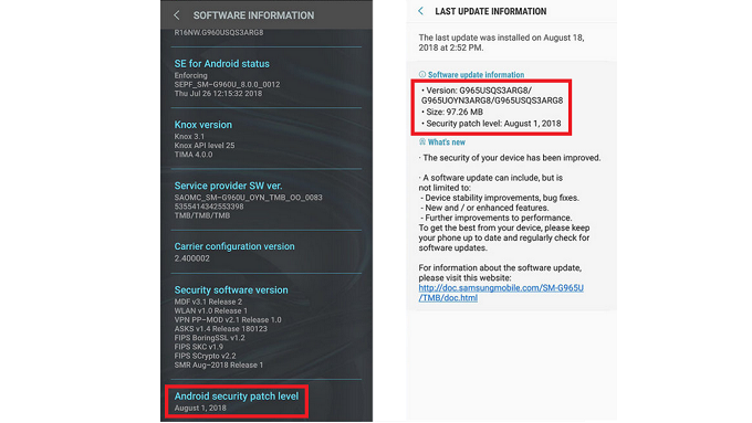 Samsung Galaxy S9/S9+ on T-Mobile receive the August Android security update
