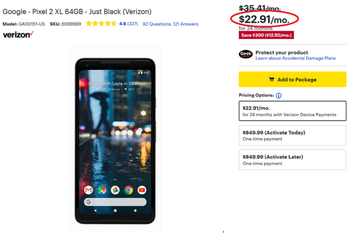 Save 35% on the Pixel 2 XL from Best Buy when financed through Verizon's Device Payment plan