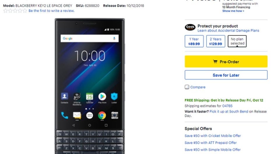 BlackBerry KEY2 LE goes on pre-order at Best Buy for $450