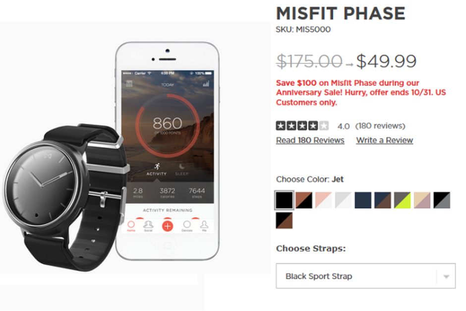 Misfit Phase hybrid smartwatch on sale 