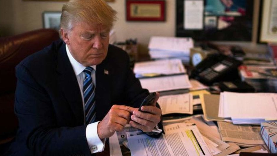 President Trump rebuts the use of unsecured personal iPhone... from an iPhone