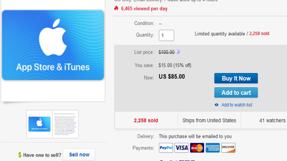 $15 App Store & iTunes Gift Card