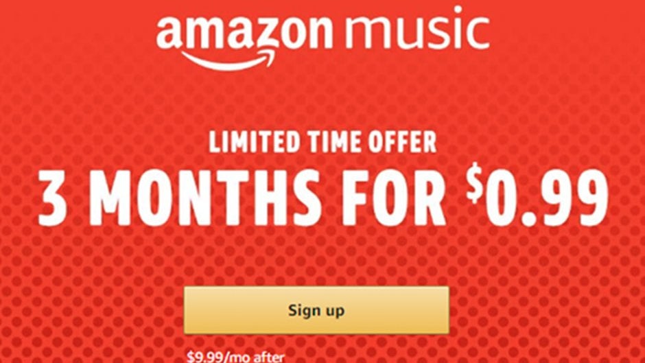 Amazon offers 3 months of Music Unlimited service for just $0.99, new subscribers only