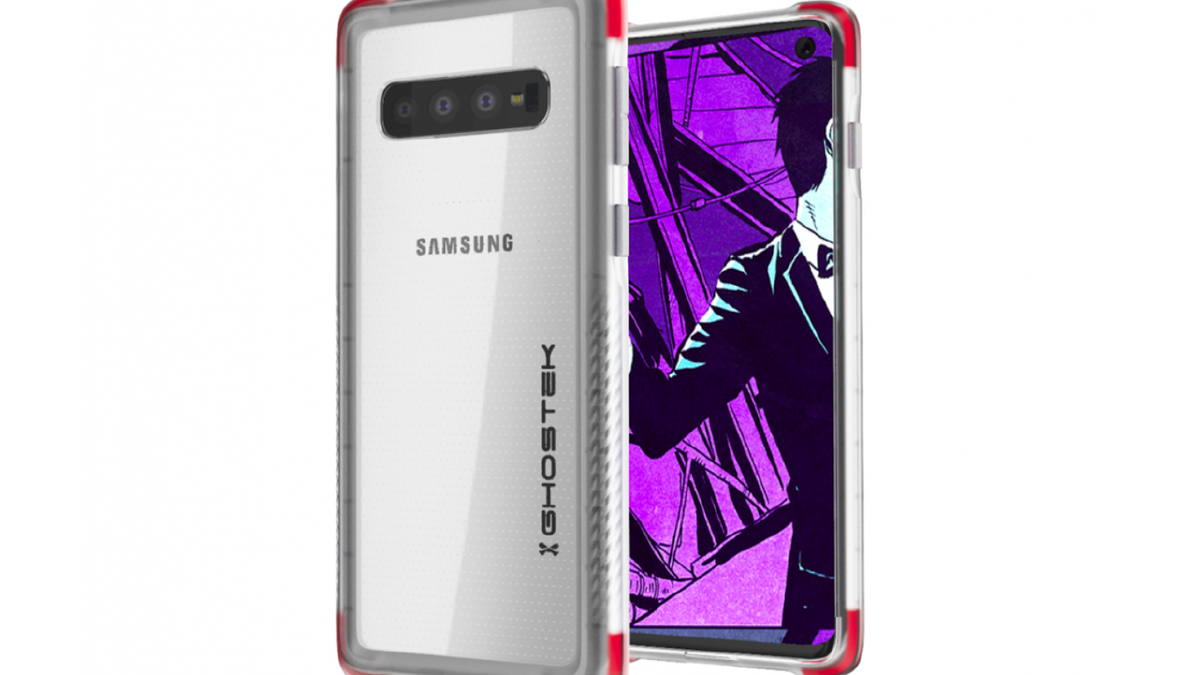 Samsung Galaxy S10 case render shows triple-camera setup, thin bezels