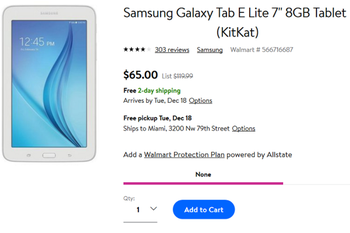 Walmart has the Samsung Galaxy Tab E Lite 7.0 for only $65 after 45% price cut