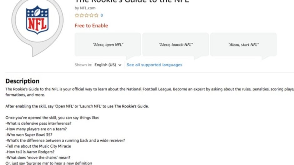 The Rookie's Guide to the NFL is a handy new Alexa skill released in time for the playoffs