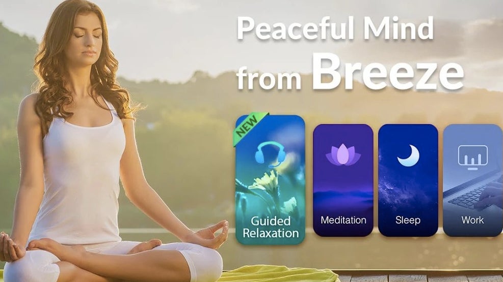 Relax with CooTek's Breeze app amidst soothing sounds, bedtime stories, and guided meditation