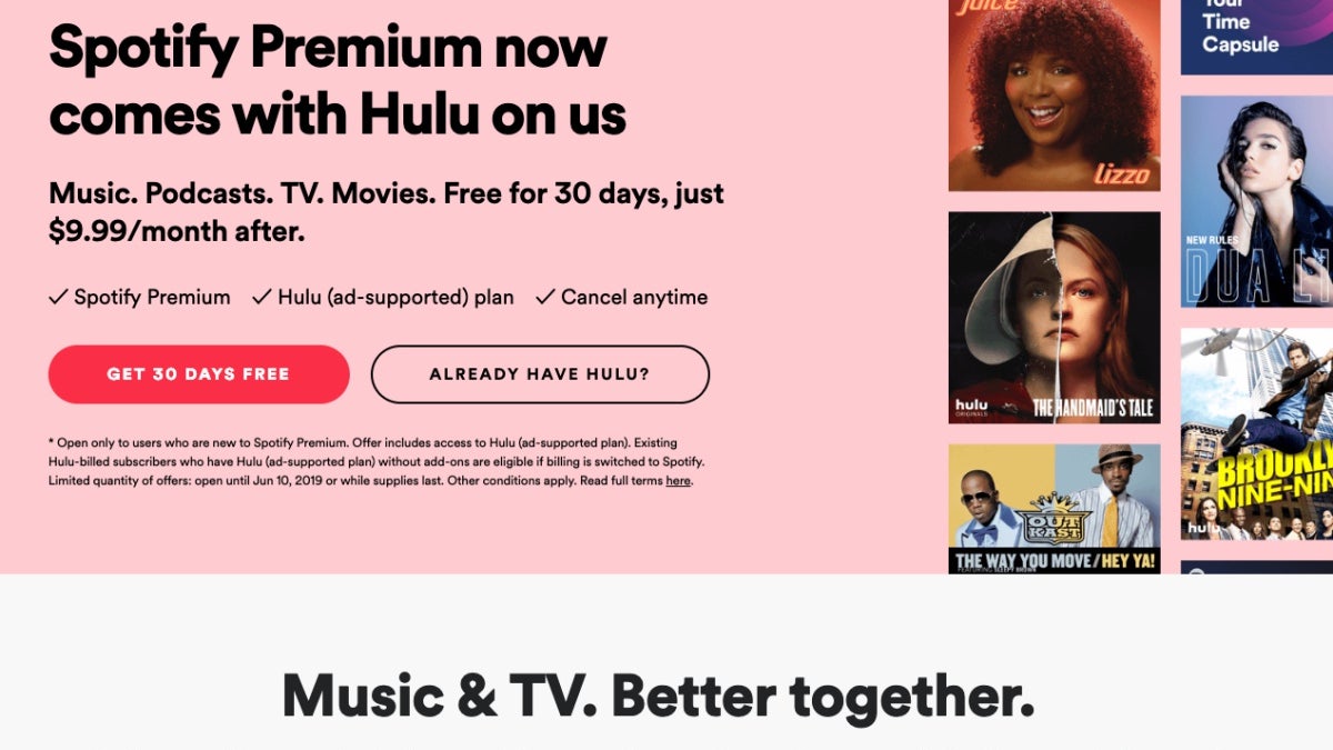 The best streaming deal just got better: Spotify and Hulu for $9.99 a month