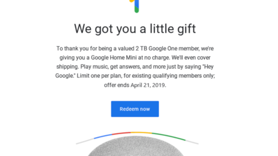 Purchase cloud storage from Google One and get a free smart speaker