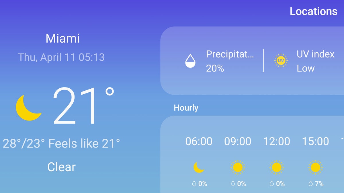 Where is the Weather app shortcut on Samsung Galaxy S10?