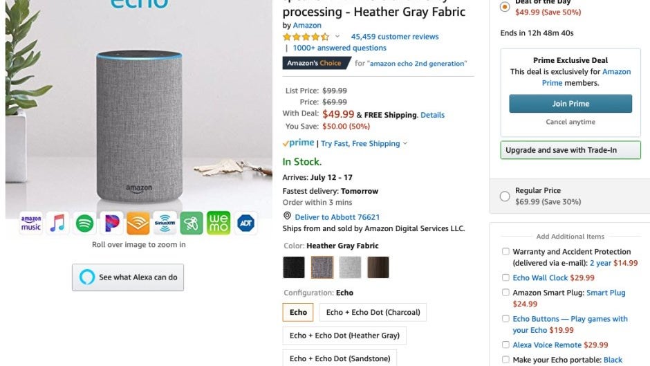 Second-gen Amazon Echo hits new all-time low price in Prime deal of the day