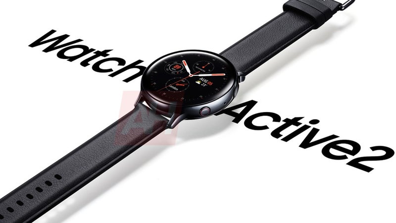 Samsung Galaxy Watch Active 2 render shows leather band, accented power key
