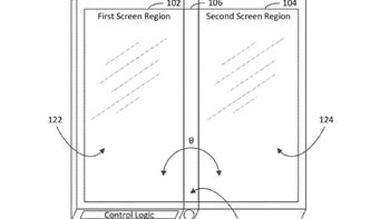 Microsoft patent shows dual screen device with a screen on its hinge
