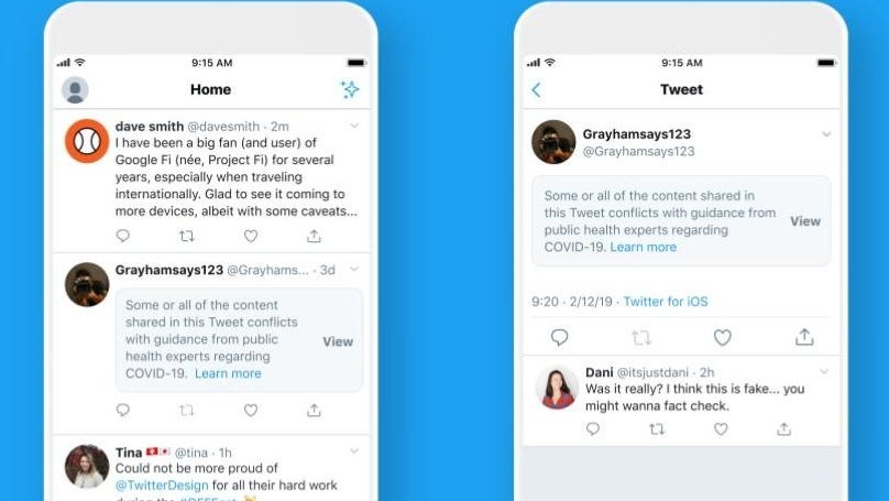 Twitter now labels misleading COVID-19 information