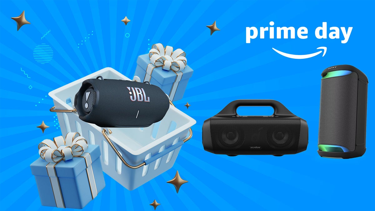 Thumbnail for Prime Day featuring three JBL portable Bluetooth speakers against a vibrant blue background with the Amazon Prime logo
