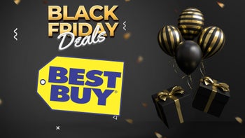 Best Buy's logo on a black background with a golden Black Friday written on top of it.